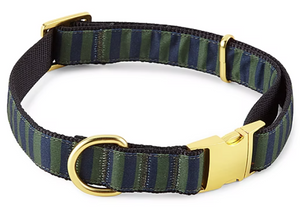 Dog Collar: Striped Navy Green