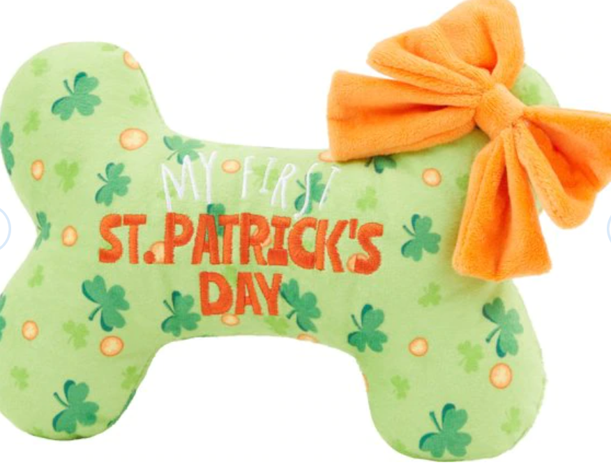 10.5 x 7 x 2.5 inches Squeaky Soft St. Patty Bone Toy