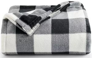 60" x 72"  (5 ft x 6 ft) Black White Plaid Throw. Keep Pet Vehicle & Bed Covered