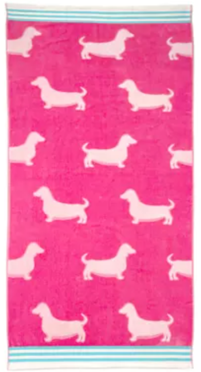 Pups' Dedicated Bath / Beach Towel in Pink: 3 x 6 feet