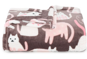 60" x 72"(5 ft x 6 ft) Pink & White Kitty Throw. Keep Pet Vehicle & Bed Covered